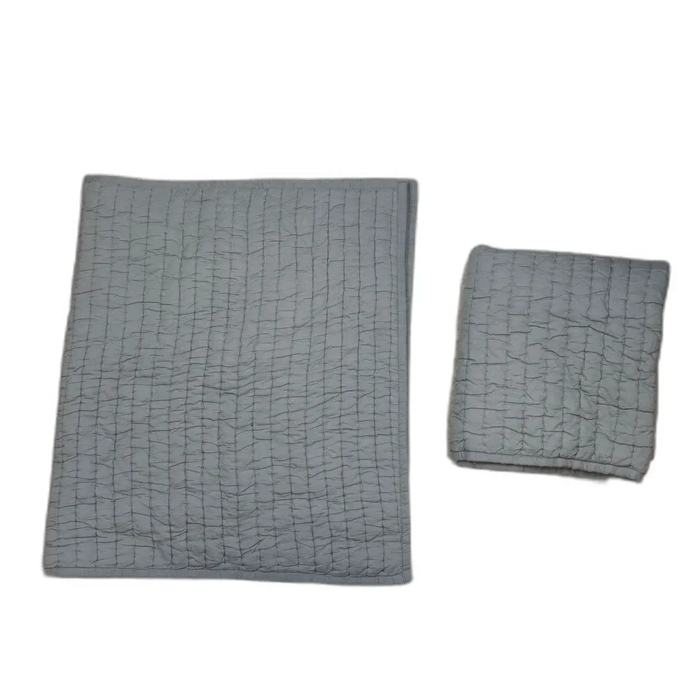West Elm Airy Cotton Voile Solid Quilted King Sham Set Graystone *FLAW*